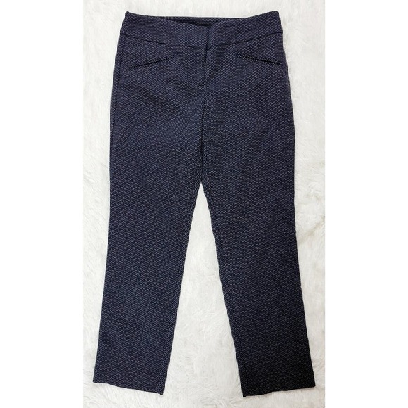 Ann Taylor Signature Dot Print Cropped Dress Pants Womens Size 0 Navy White - Picture 1 of 8